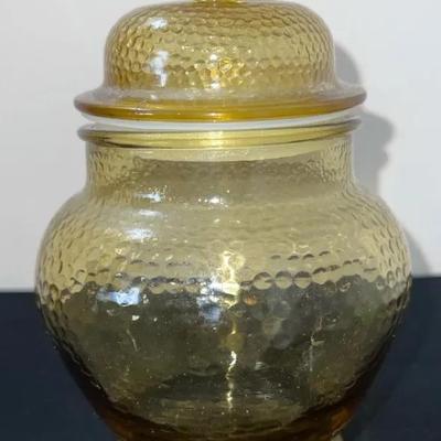 Vintage Indiana Glass Amber Apothecary Jar