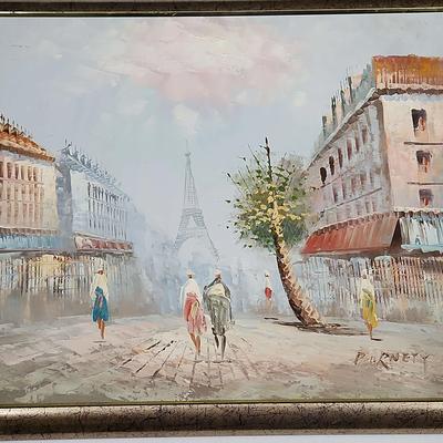 Oil Painting of a Parisian Street Scene Signed "Burnett