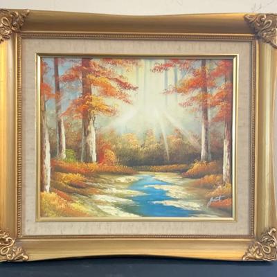 Framed Woods & Stream Painting Signed by The Artist