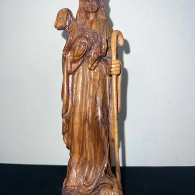 Vintage “Good Shepherd” Jesus Carved from Olive Wood