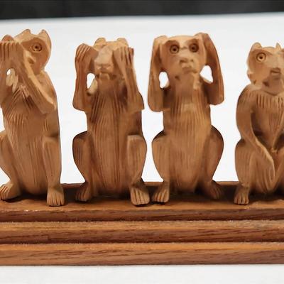 Hand Carved Wooden No Evil Monkeys