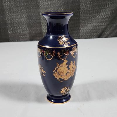Limoges Porcelain Vase in a Cobalt Blue Color with 22k Hold Trim