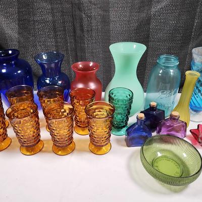 Large Lot Of Colorful Glass Home Decor 