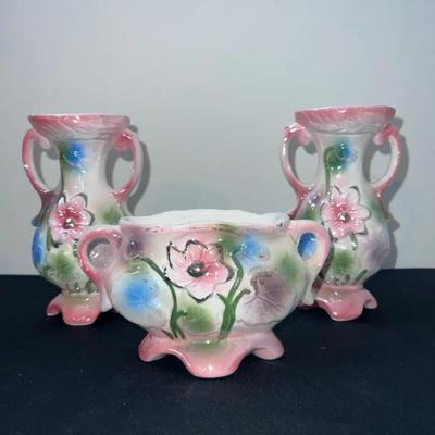 Vintage Floral Luster Vases & Planter - Made in China