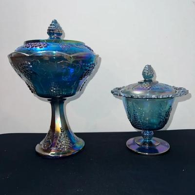 Vintage Indiana Glass Iridescent “Harvest Grape” Lidded Dishes