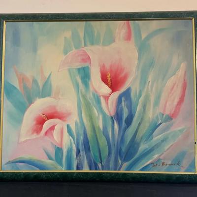 Framed Painting of Calla Lilies Signed by W. Brook