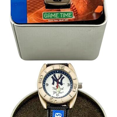 Two New York Yankees Wristwatches with Tin Cases (MLB Collectibles)