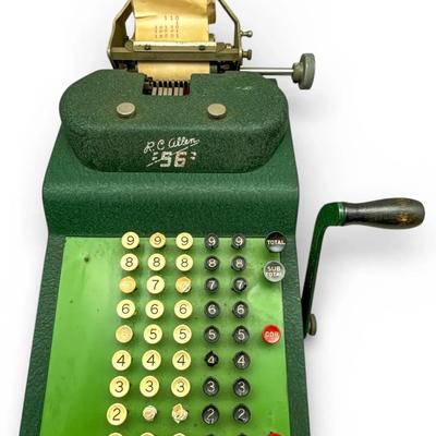 Vintage R.C. Allen Model 56 Mechanical Adding Machine with Paper Roll
