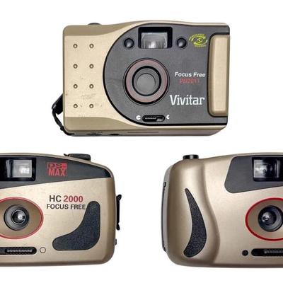 Three Vintage 35mm Focus-Free Point & Shoot Film Cameras (DS-MAX & Vivitar)
