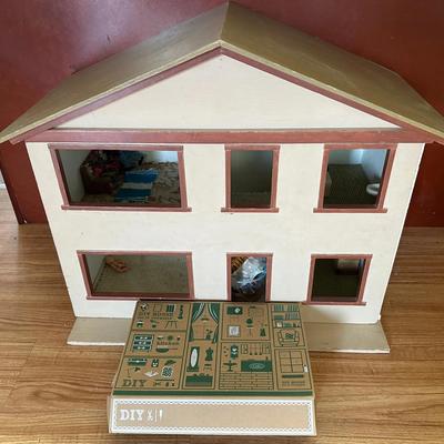 Vintage Handmade Wooden Dollhouse w/ DIY Miniature Kit & Accessories – Classic 2-Story Style