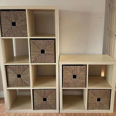 2-Piece Modular Cube Storage Set – 8-Cube + 4-Cube Unit w/ Woven Basket Drawers