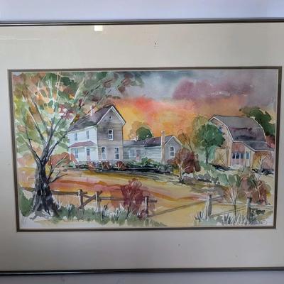 Framed "E. Benno Philippson" Original Watercolor “Farm House in Winter Sunset” – Signed, 22” x 30”
