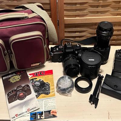 Vintage Konica Autoreflex TC 35mm Film Camera Bundle w/ Lenses, Flash, Case & Accessories