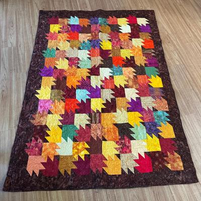 Handmade Patchwork Leaf Quilt Throw – 56” x 76” Colorful Autumn Design
