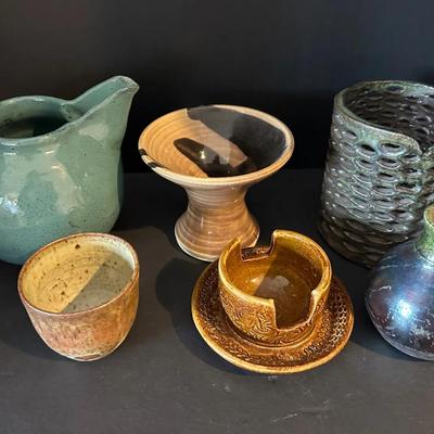 Handmade Studio Pottery Lot – Pitcher, Vase, Textured Cup & Decorative Ceramic Pieces (6 Items)