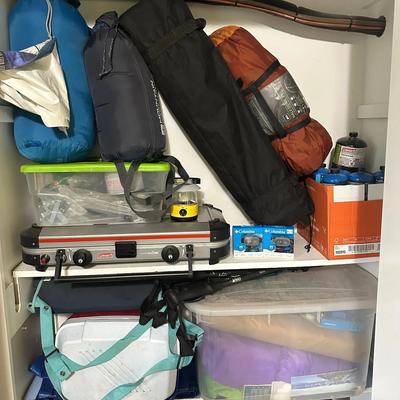 Camping Gear Lot – REI Half Dome 2+ Tent, Coleman Stove, Sleeping Bags, Trekking Poles & More