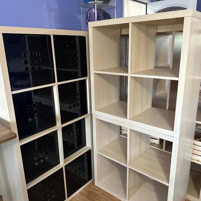 Cube Storage Shelf Units – Light Wood Finish w/ Black Plastic Inserts (Set of 3)