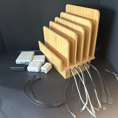 Bamboo Multi-Device Charging Station Organizer + Anker USB Chargers
