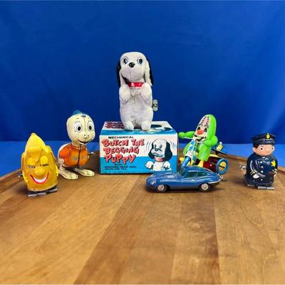 Vintage Marx "Butch the Begging Puppy" and other tin wind-up toys