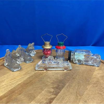 Collection of vintage clear glass candy containers