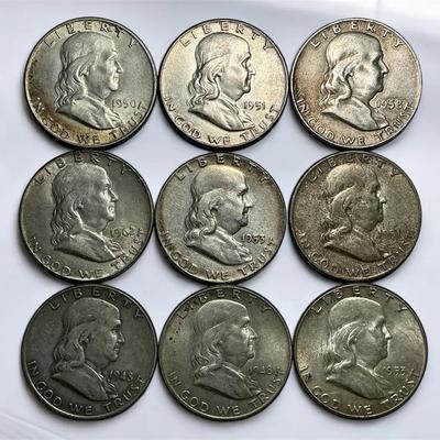 Nine Franklin Silver Half-Dollars (CVO70)