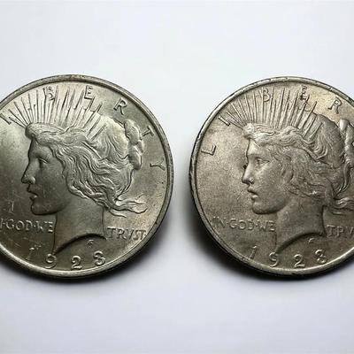 Two 1923-P Peace Silver Dollars (CVO68)