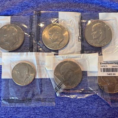 5 - Eisenhower Dollars & 1 - Kennedy 1/2 Dollar