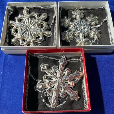 (2) Gorham Sterling Snowflake Ornaments 1 Silverplate 