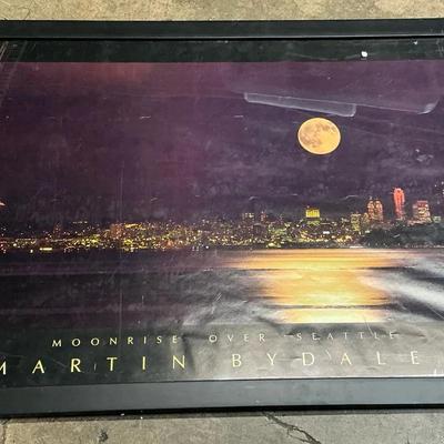 Martin Bydalek Moonrise Over Seattle Framed Poster 26.5"h x 38.5"w