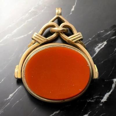 Victorian 9k Gold Bloodstone Carnelian Spinner 