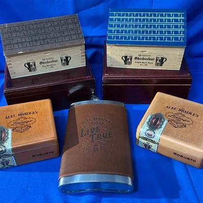 Cigar Boxes, Humidors, & Flask incl. Alec Bradley & Quesada