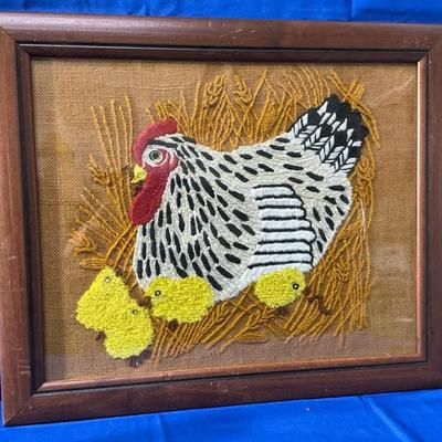 Vintage Hen & Chicks Crewel Piece 19.5"h x 23.5"w