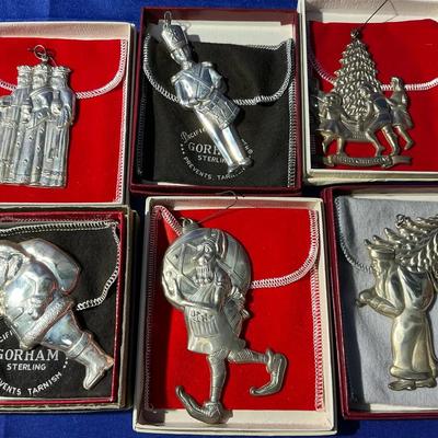 (6) Gorham Sterling Silver Holiday Ornaments 
