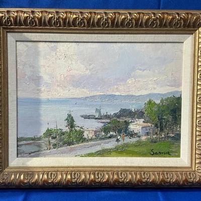 Ocean Cityscape Painting in Ornate Frame 14.75"h x 18.5"w