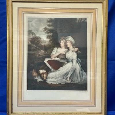 Henry Graves Antique Colored Engraving 26"h x 21.5"w