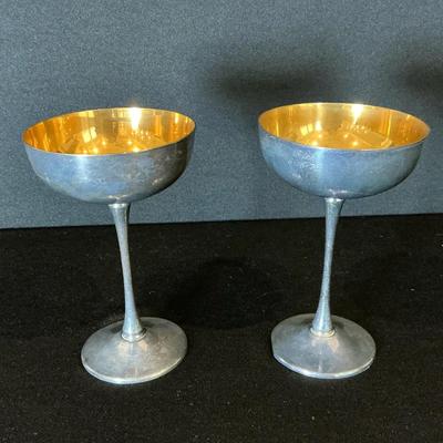 Eales Set Of 2 Gold Tone And Silver Plated Wine Goblets