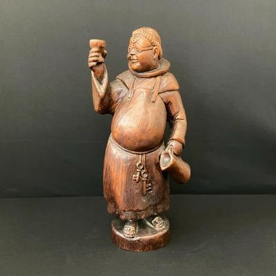 Large Carved Wooden Monk With Chalice