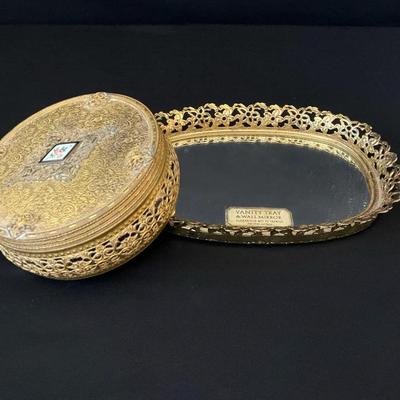 Vintage Ormolu Jewelry Box & Vanity Tray