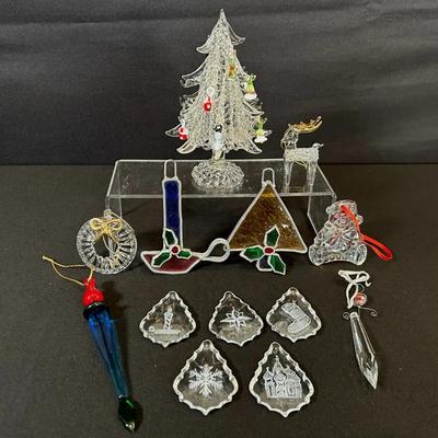 Spun Glass Tree And Other Glass Ornaments 