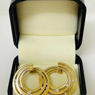 14K Gold and Diamond Swirl Earrings