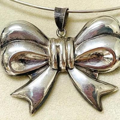 Sterling Silver Bow Necklace Pendant