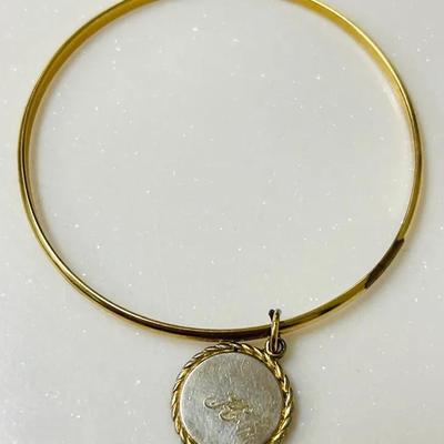 12K GF Monogram Charm Bangle Bracelet