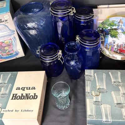 Vintage Cobalt Blue Glass Containers, Country Wedding Plate, Libby HobNob Glasses, and More! 