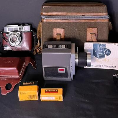 Vintage Electric 8 Zoom Camera & Vintage Kodak Automatic Camera with Accessories 