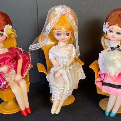 1960’s Japanese Rotating Dolls With Metal Doll House and Various Vintage Dolls (3) 