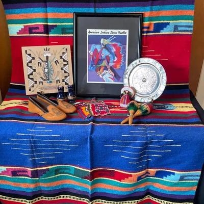 Mexican Handwoven Blanket with Navajo Sand Painting 
