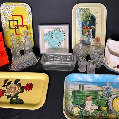 Glass Refrigerator with Lid & Vintage Goods 