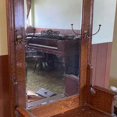 Antique Oak Hall Tree Circa 1900-1920