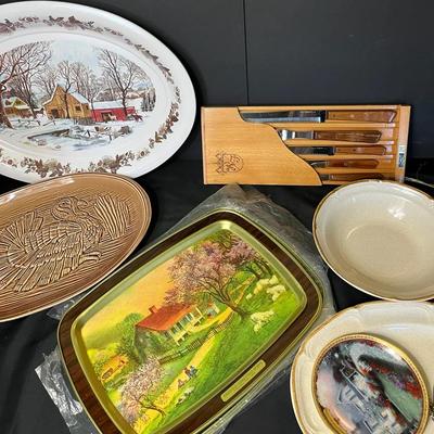 Baroque Platter Currier & Ives Serving Trays, George Washington Faux Coin Necklace