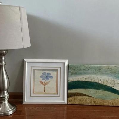 Small Wall Print Art and Table Lamp